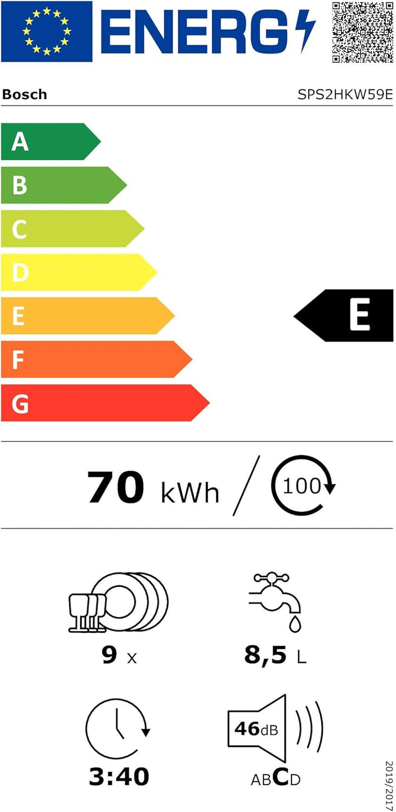 Elettrodomestici SPS2HKW59E Série 2 Lave-Vaisselle De Libre Positionnement 45 Cm Blanc