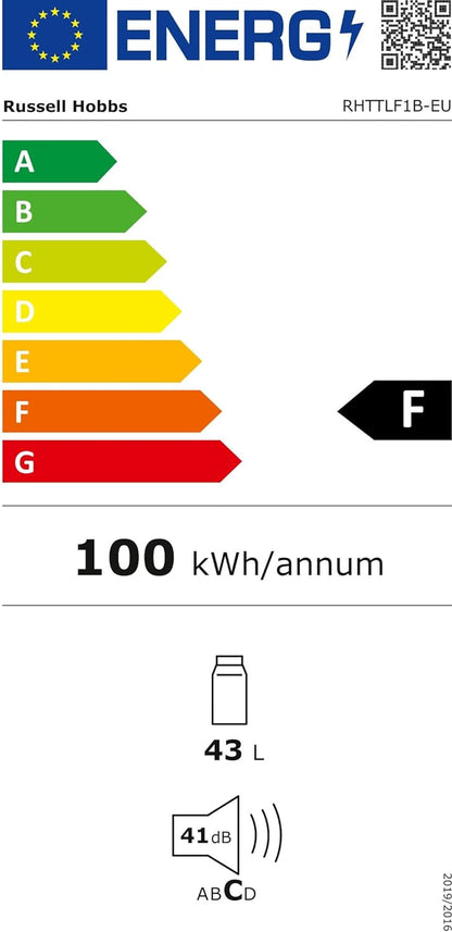 RHTTLF1B-EU Mini-Réfrigérateur En Pose Libre, 43 Litres, Classe D'Efficaciré Énergétique F - Noir