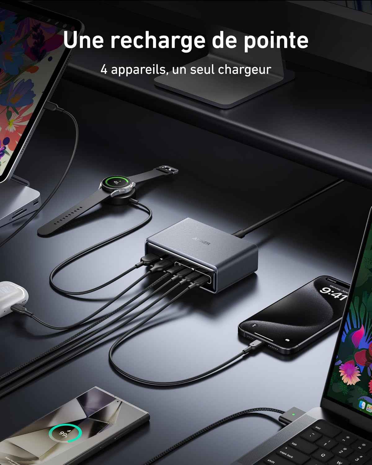 Prime Chargeur USB C Gan 200W, Station De Recharge 6 Ports | Chargeur De Bureau Rapide USB C PD, Pour Iphone 17/17 Plus/17 Pro Max/16/15/14/13, Samsung, Macbook, Dell Et Autres