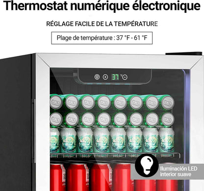 Mini-Réfrigérateur 80L, Réfrigérateur Autonome Pour Boissons De 115 Canettes Avec Porte Transparent, Réfrigérateur Sous Le Comptoir Avec Étages Réglables Et Affichage Numérique (Argent)