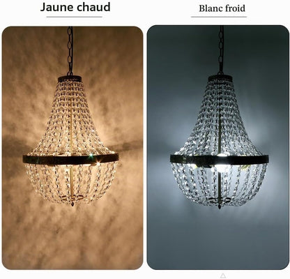 Lustre Cristal 3 Lumières, Lustre Vintage Avec Chaîne Réglable, E27, Pour Salle À Manger, Salon, Chambre À Coucher