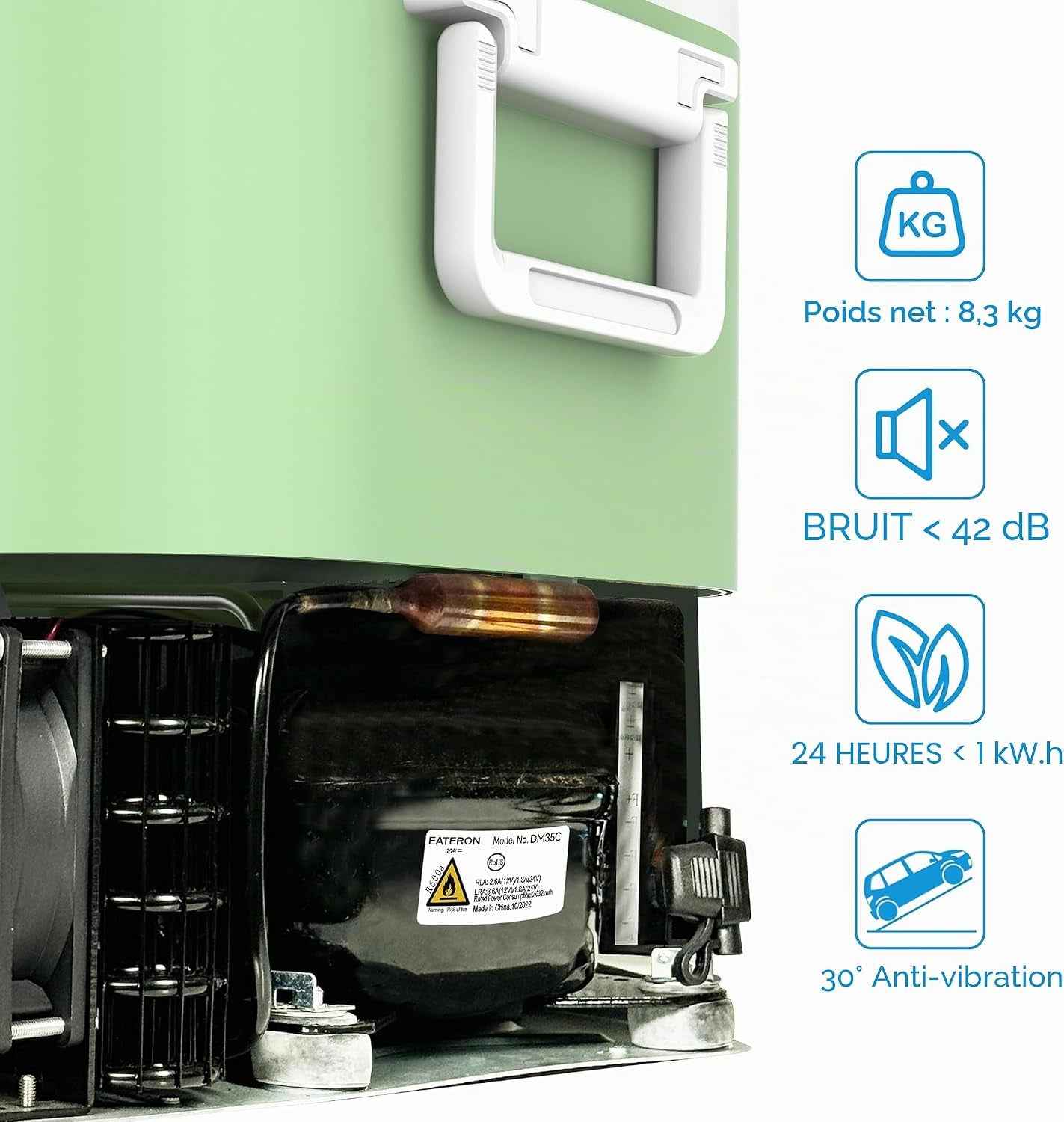 BINGI Compresseur Glacière Portable 12,8 Litres 12/24 V CC Et 230 V AC, Mini Réfrigérateur Pour Voiture, Camion, Camping, Camping-Car Et Maison