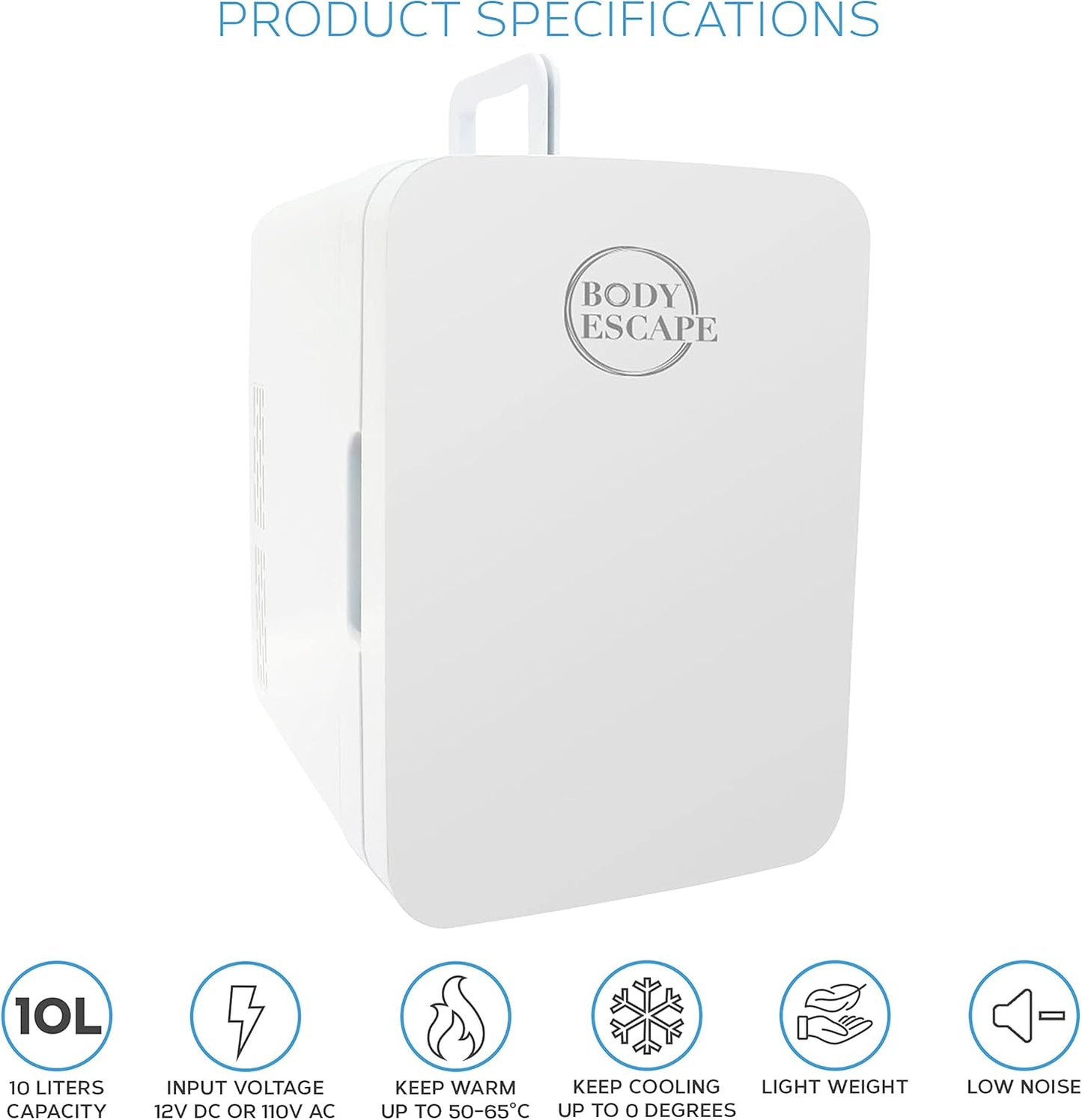 Body Escape Mini Réfrigérateur Pour Soins De La Peau Et Maquillage - Mini Réfrigérateurs Beauté À Porte En Verre - Réfrigérateur Portable, Compact, Et Silencieux Pour Le Maquillage - 10L - Blanc