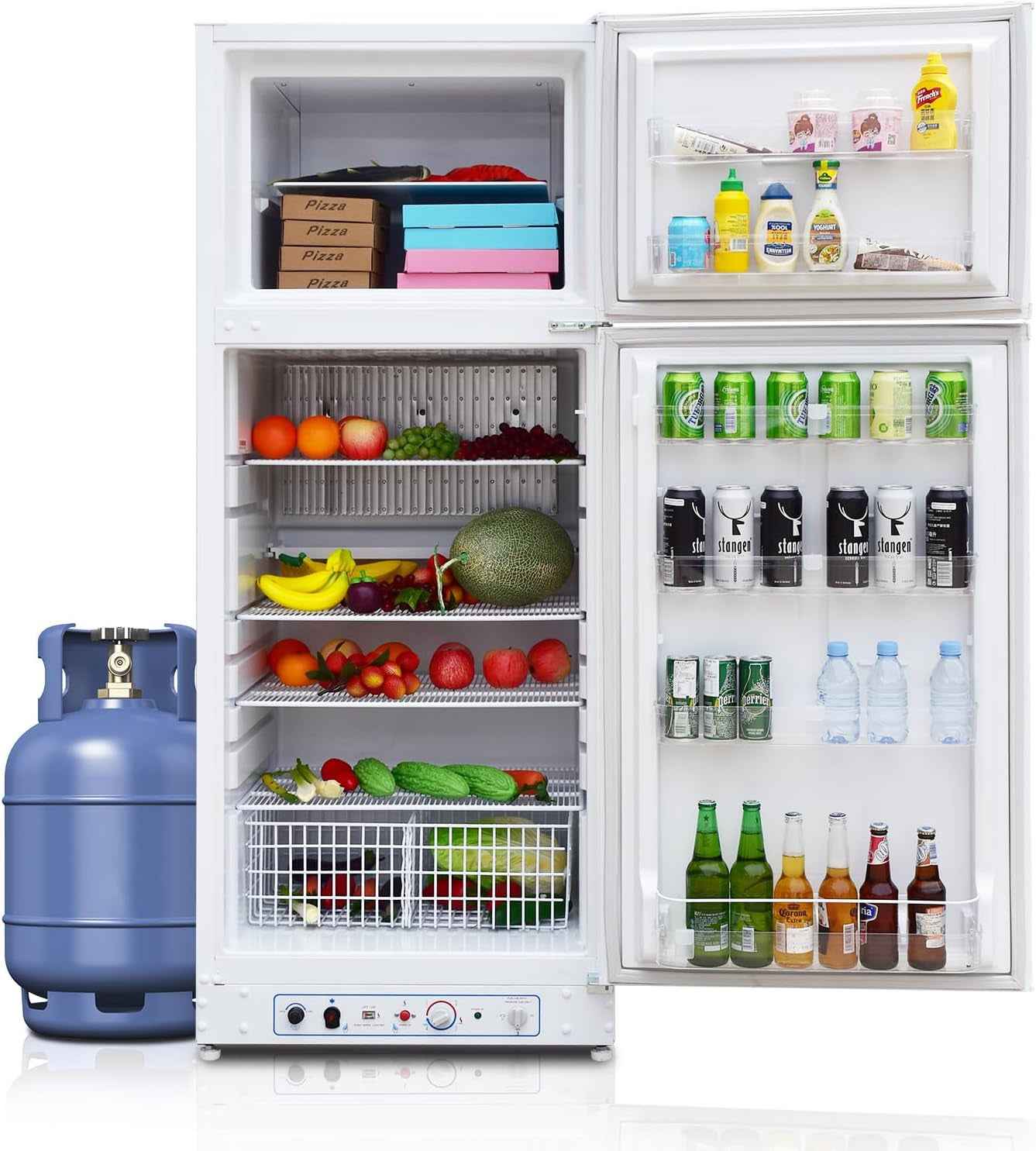 Frigo Gaz Avec Congélateur 380L, Réfrigérateur Congélateur 2 Voies Gaz/220V, Frigo Camping Gaz Pour Camping-Car, Caravane, Mobile-Home, Garage, Blanc