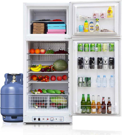 Frigo Gaz Avec Congélateur 380L, Réfrigérateur Congélateur 2 Voies Gaz/220V, Frigo Camping Gaz Pour Camping-Car, Caravane, Mobile-Home, Garage, Blanc
