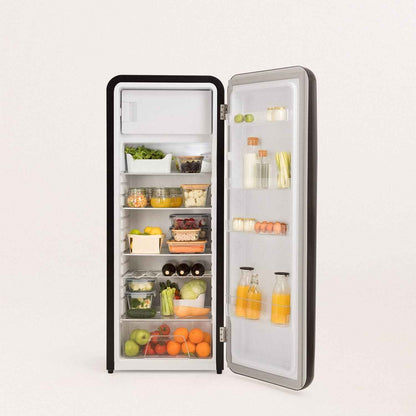 / RETRO FRIDGE 150 Gold/Réfrigérateur Noir Avec Poignée Dorée Et Congélateur 281L / 102W, Faible Consommation, 150 Cm, 3 Étagères, Régulateur De Température, 60X60X150 Cm