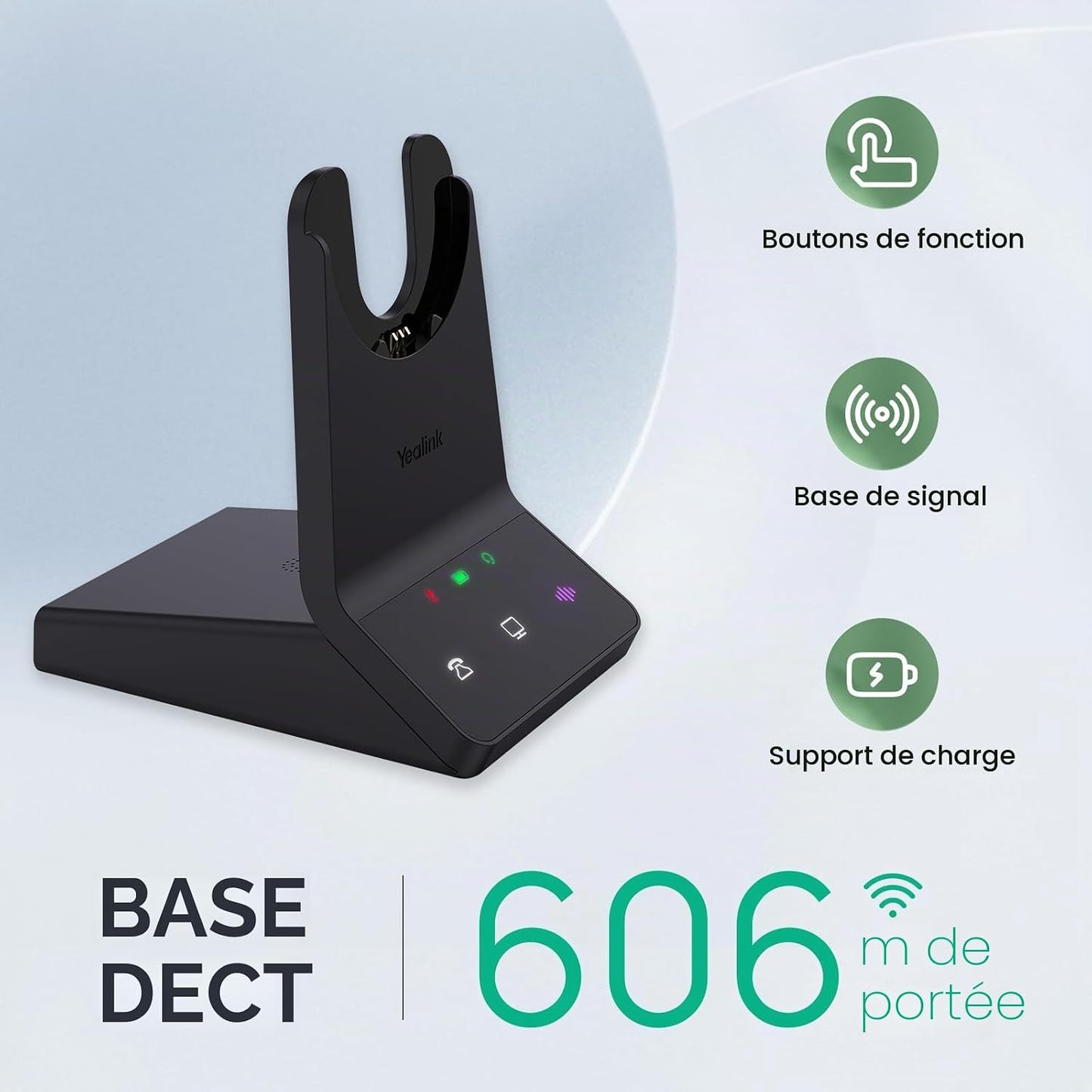 WH64 Casque Sans Fil DECT & Bluetooth, Casque Avec Microphone | Mono,Certifié Teams,185M Portée,3 Micros Antibruit,26H Conversation,Casque Pour Téléphone Ip,Pc,Laptop