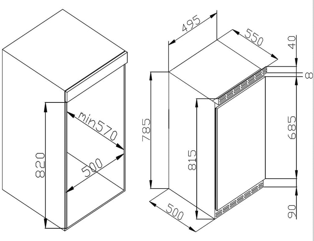 Amica UVKSD 351 950 Unterbau-Vollraum-Kühlschrank, Nischenhöhe: 82 Cm, 103 L, Festtürtechnik, Dekorfähig