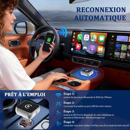 Carplay Sans Fil 2 En 1 Pour Apple Carplay/Android Auto Adaptateur | Mini Sans Fil Pour Iphone Ios 10+/Android 11+ Et plus De 2016 Voitures, Typ-C/Usb, Car Play Voiture (‌Gris Foncé‌) 1 Pièce