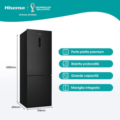 Hisense RB645N4BFE, Réfrigérateur Combiné, 489L, Classe E, Black Inox, Affichage