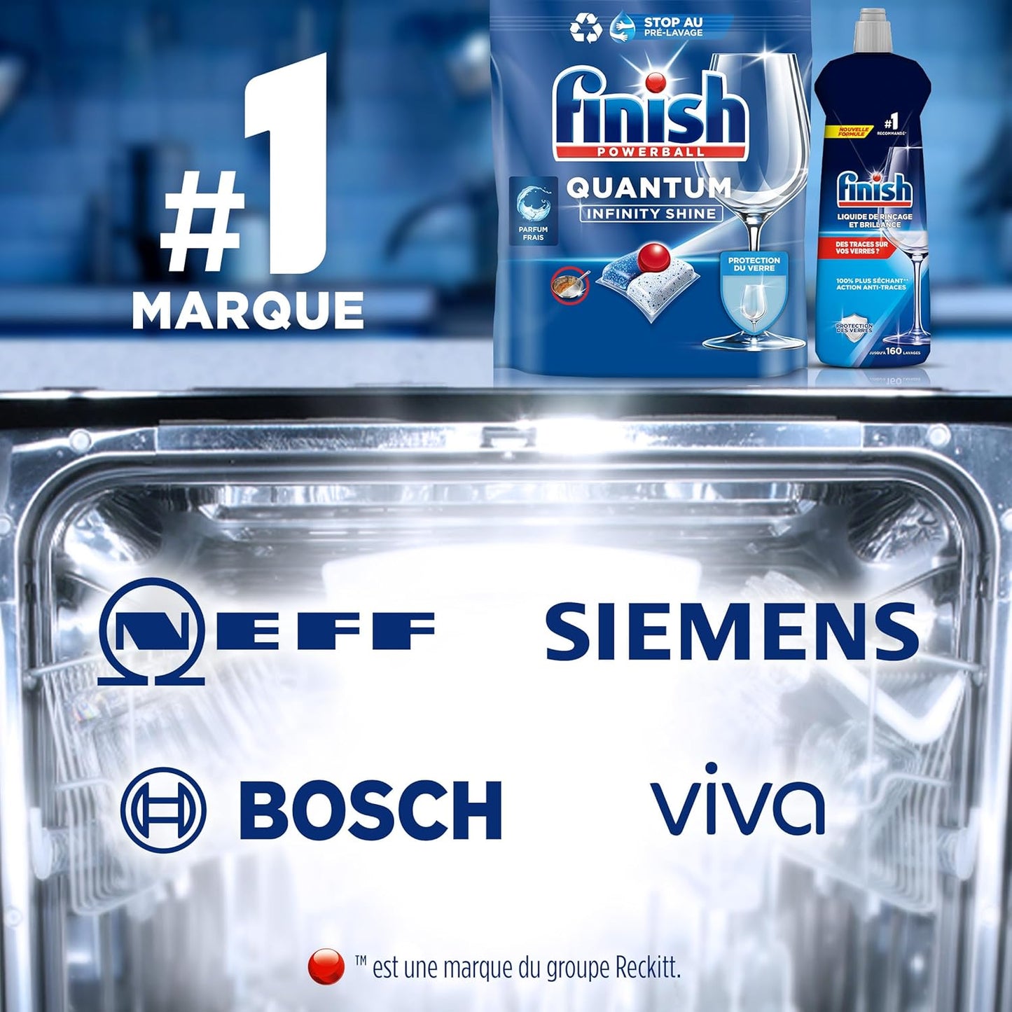 Quantum Infinity Shine Pastilles Lave-Vaisselle, Elimine Les Taches Tenaces, 83 Capsules
