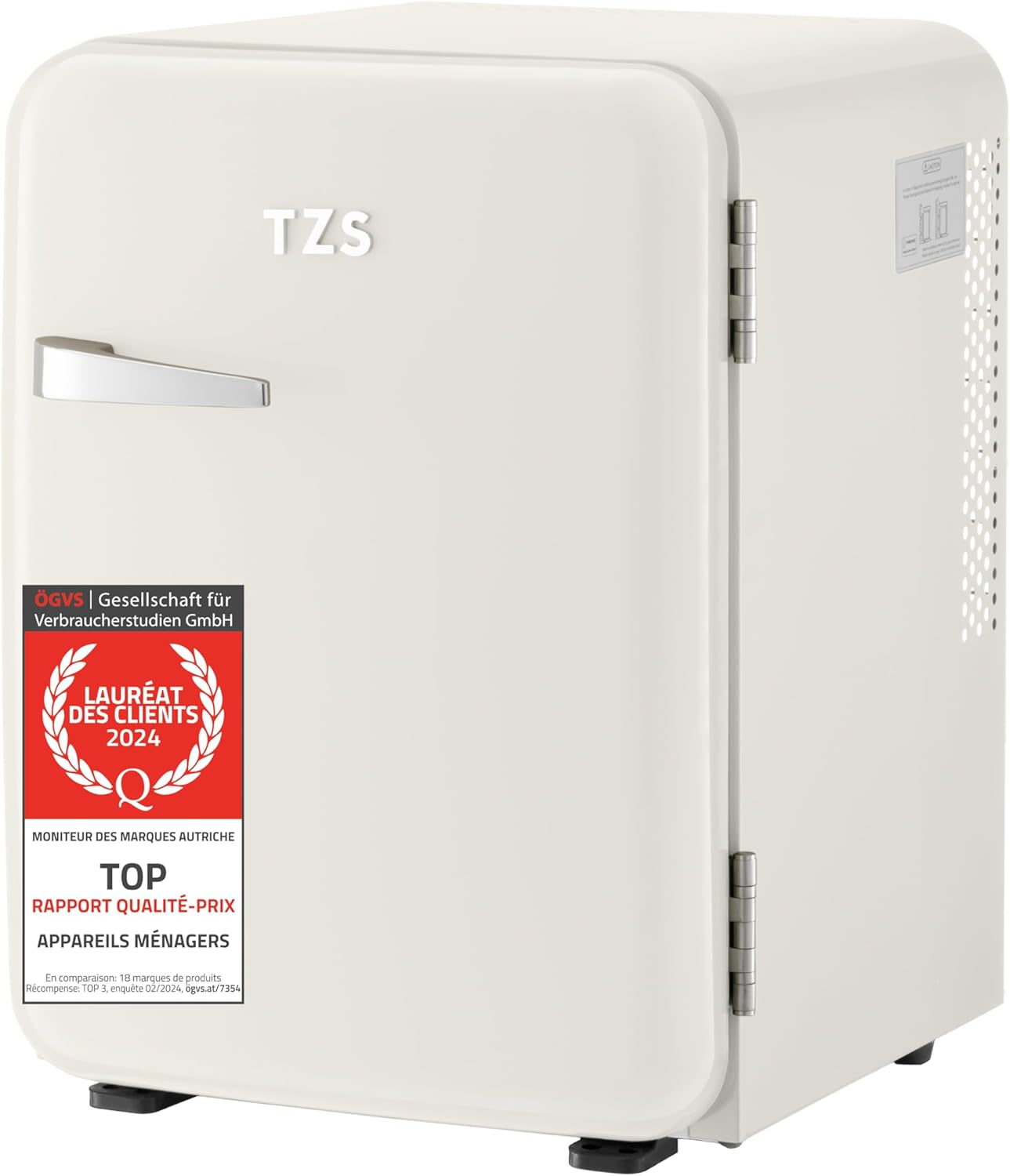 TZS First Austria Mini-Réfrigérateur Silencieux | Design Rétro | Puissance De Réfrigération Réglable | Poignée De Porte | Système De Réfrigération Thermoélectrique | 40L | Crème