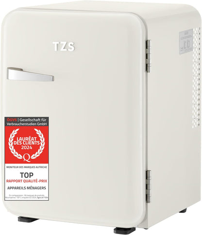 TZS First Austria Mini-Réfrigérateur Silencieux | Design Rétro | Puissance De Réfrigération Réglable | Poignée De Porte | Système De Réfrigération Thermoélectrique | 40L | Crème