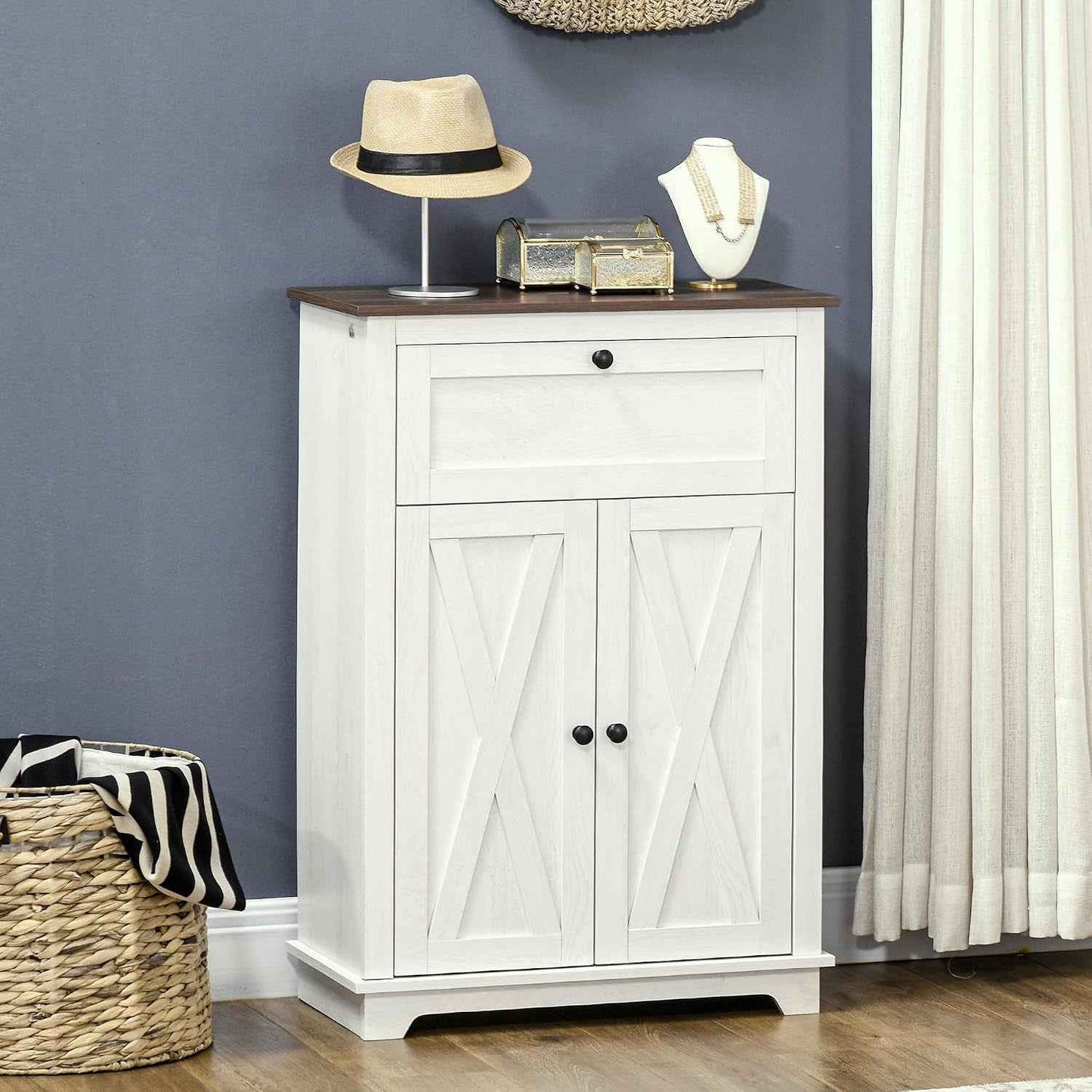 Buffet De Cuisine Multi-Rangements 2 Portes 60 X 30 X 87,5 Cm Blanc | Étagère Réglable, 1 Tiroir, Design Campagne, Pour Salon Chambre Cuisine