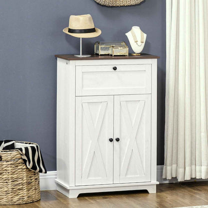Buffet De Cuisine Multi-Rangements 2 Portes 60 X 30 X 87,5 Cm Blanc | Étagère Réglable, 1 Tiroir, Design Campagne, Pour Salon Chambre Cuisine