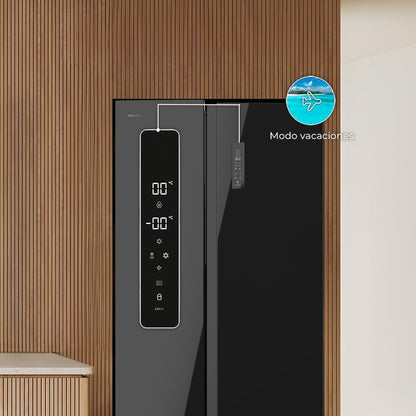 Réfrigérateur Américain De 550 Litres Bolero Coolmarket SBS 550 Glass E. 177 Cm De Hauteur Et 90 Cm De Largeur, Système Multi Air Flow, No Frost Total, Moteur Inverter Plus