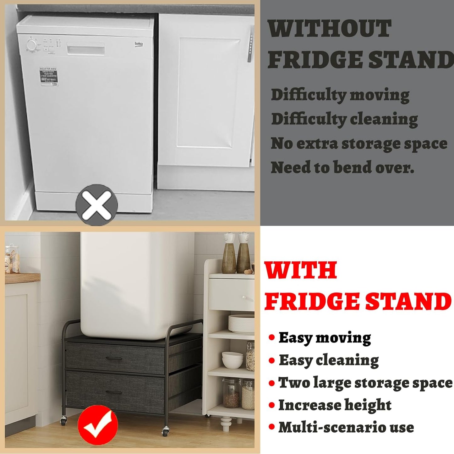 Mini Support De Réfrigérateur Avec Rangement, Mini Table De Réfrigérateur De 54,4 Kg Avec 4 Roues Pivotantes, Chariot De Réfrigérateur Avec Grand Tiroir Pour Dortoir, Maison, Cuisine, Bureau, Dessus