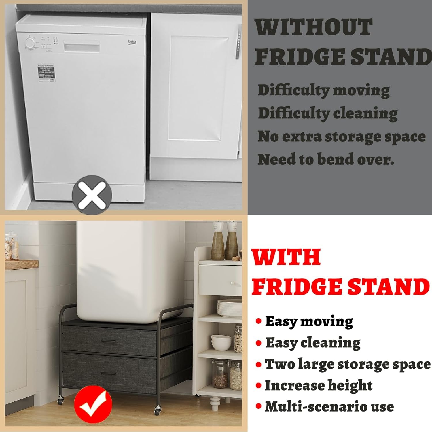 Mini Support De Réfrigérateur Avec Rangement, Mini Table De Réfrigérateur De 54,4 Kg Avec 4 Roues Pivotantes, Chariot De Réfrigérateur Avec Grand Tiroir Pour Dortoir, Maison, Cuisine, Bureau, Dessus