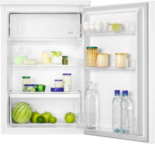 Zanussi ZEAN11EW0 Mini Réfrigérateur À Une Porte, Installation Libre, 84 Cm, Écran LCD, Compartiment Congélateur 4 Étoiles Intégré, Dégivrage Automatique, Étagères En Verre, Blanc