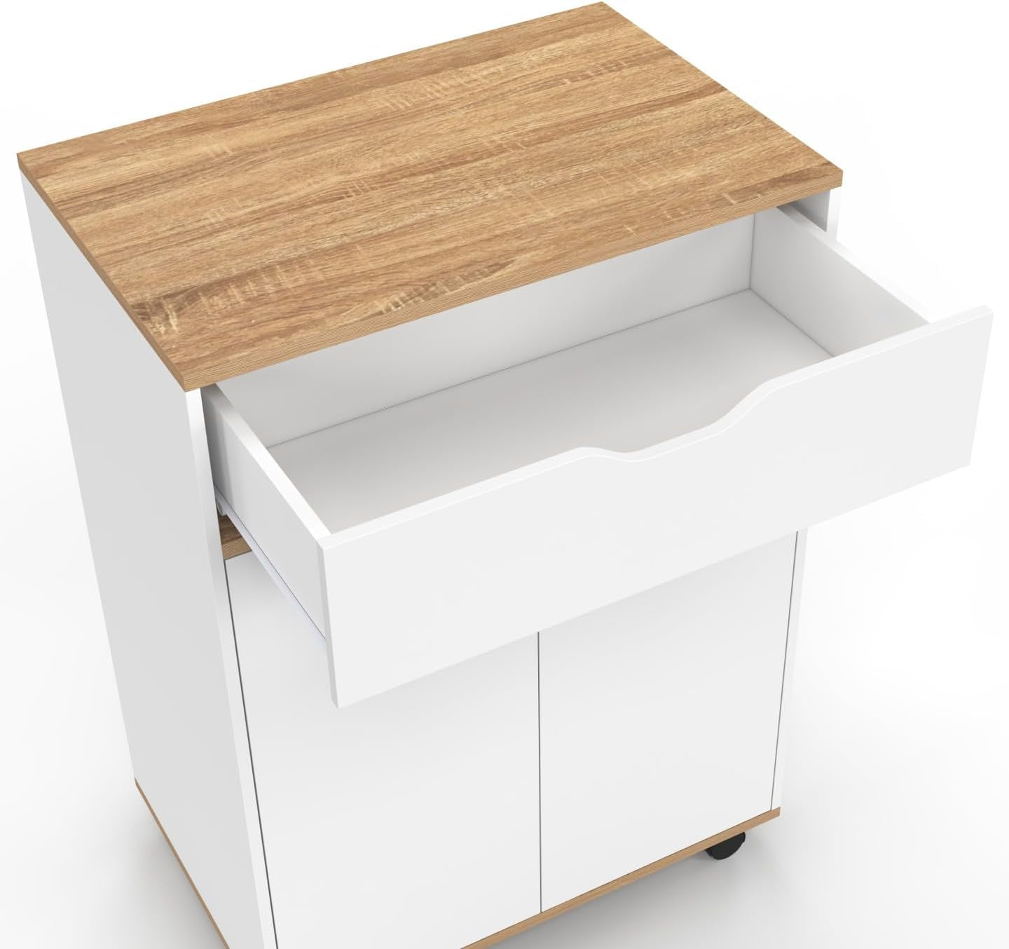 - Desserte De Cuisine Cosy Blanc Et Bois | Avec Placard Et Tiroir, L. 60 Cm