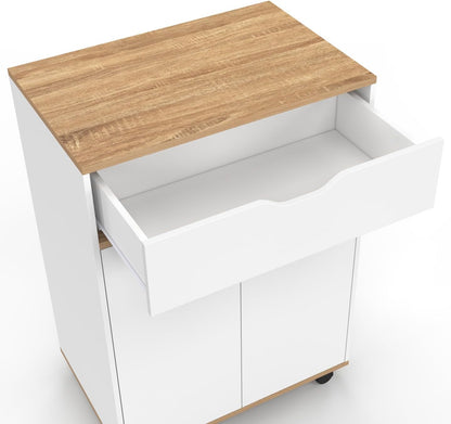 - Desserte De Cuisine Cosy Blanc Et Bois | Avec Placard Et Tiroir, L. 60 Cm