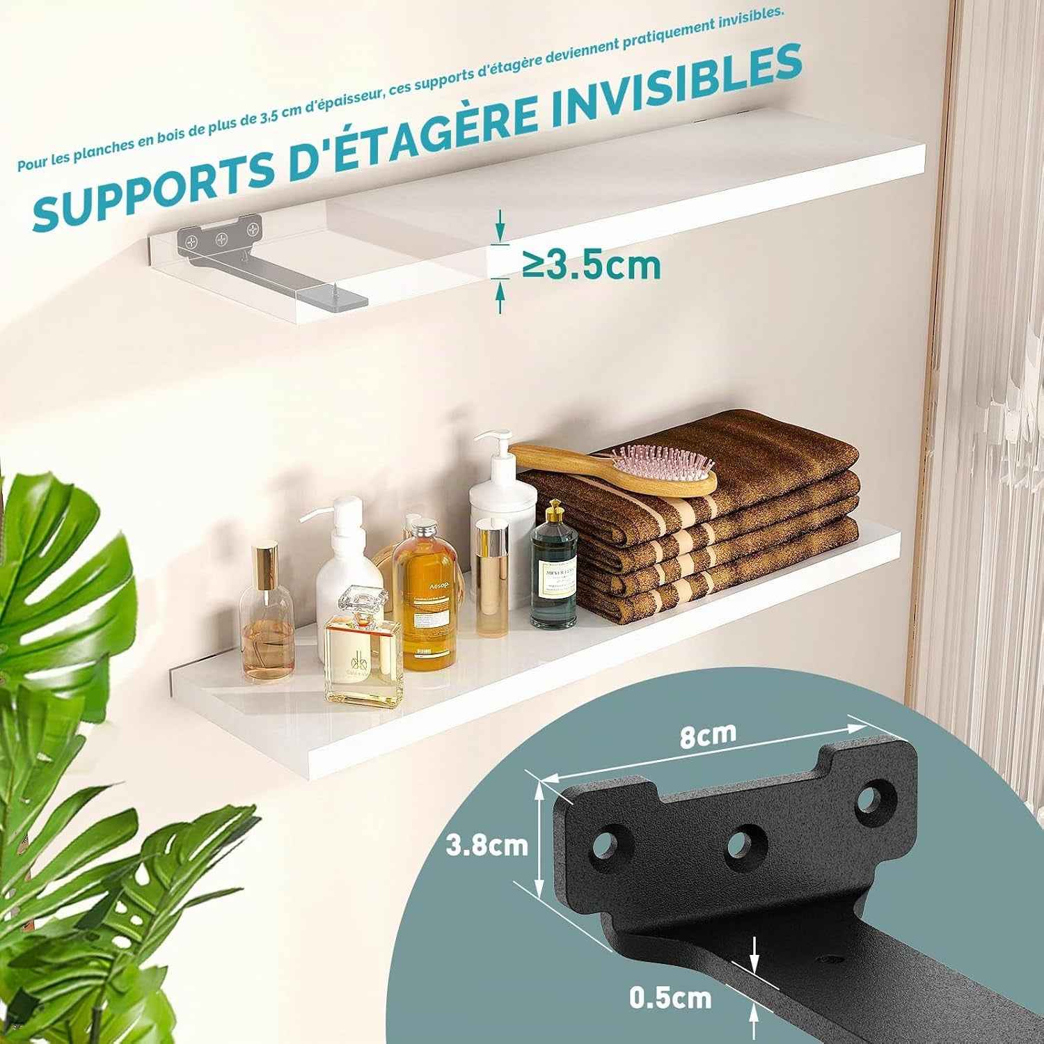 Lot De 2 Supports D'Étagère En Métal De 10 Cm, Avec Vis, Capacité De Charge De 70 Kg, Noir