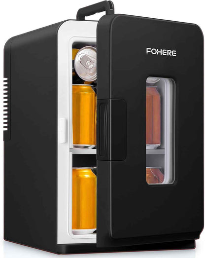 Mini Frigo De Chambre 15L/21 Canettes, Petit Frigo Portable 240V/12V, Mode Silencieux, Fonction Chaud/Froid, Cosmetique Noir