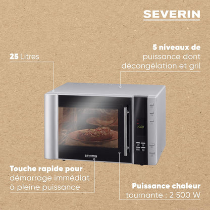 Four À Micro-Ondes 30 L, 2 500 W, Avec Fonction Gril Et Chaleur Tournante, Avec 5 Niveaux De Puissance, 10 Programmes Automatiques, Inox/Noir, MW 7775