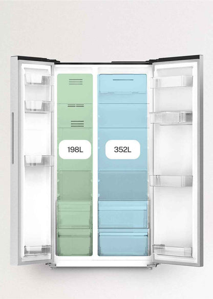 / FRIDGE STUDIO SIDE by SIDE 550 / Réfrigérateur Style Side by Side 550L Blanc Cassé / 91,2 X 70,4 X 177,7 Cm/No Frost, Traitement Antibactérien, Commande Tactile Électronique, 158W