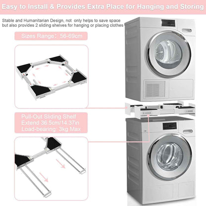 Kit De Superposition Universel, Avec 4 Tiges Télescopiques | Universel Cadre Intermédiaire Pour Lave-Linge Et Sèche-Linge Avec Corde À Cliquet, Taille Réglable（46-66Cm）