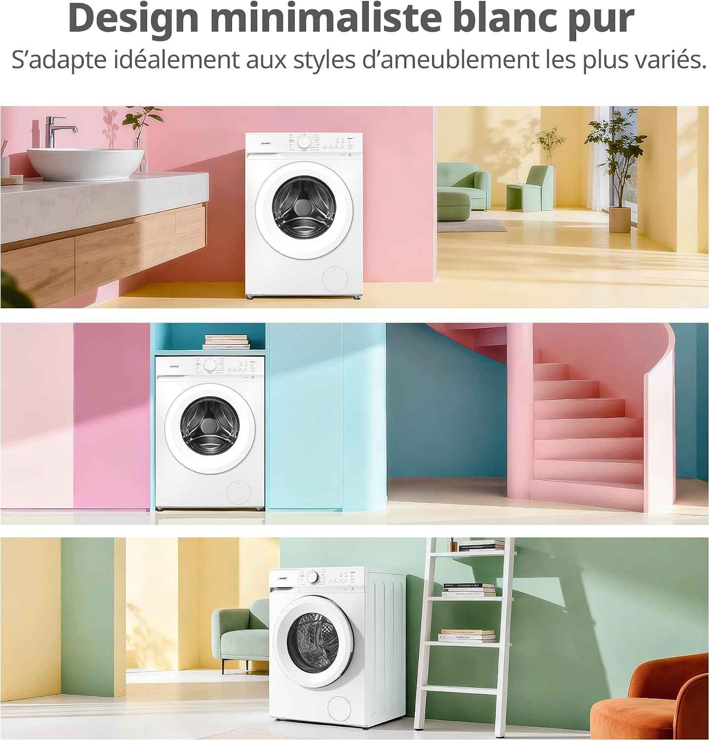 ' Machine À Laver 8KG Classe A-10% 1400RPM Smart Wash CF08EWP05W | Steam Wash, Woolmark, Élimination Des Poils D'Animaux, Rapide 15', Sports, Nettoyage Du Tambour, Parfum+