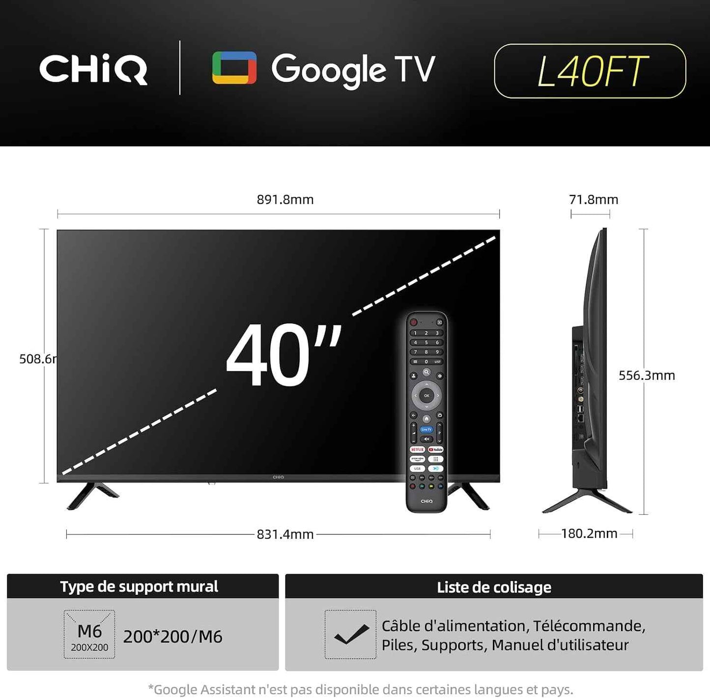 TV Connectée 40 Pouces Full HD Google TV Wi-Fi (L40FT) | Dolby Audio &Dbx-Tv, Triple Tuner DVB-C/T2/S2, Multiscreen, Prime Video & Netflix, HDR10 & HLG