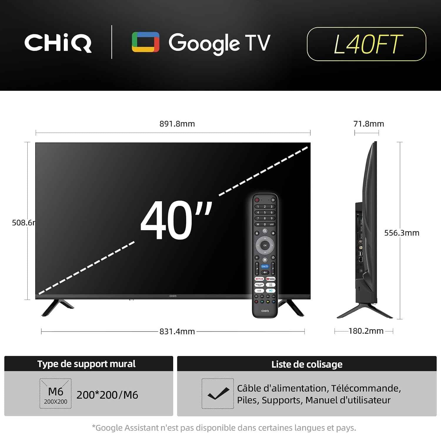 TV Connectée 40 Pouces Full HD Google TV Wi-Fi (L40FT) | Dolby Audio &Dbx-Tv, Triple Tuner DVB-C/T2/S2, Multiscreen, Prime Video & Netflix, HDR10 & HLG