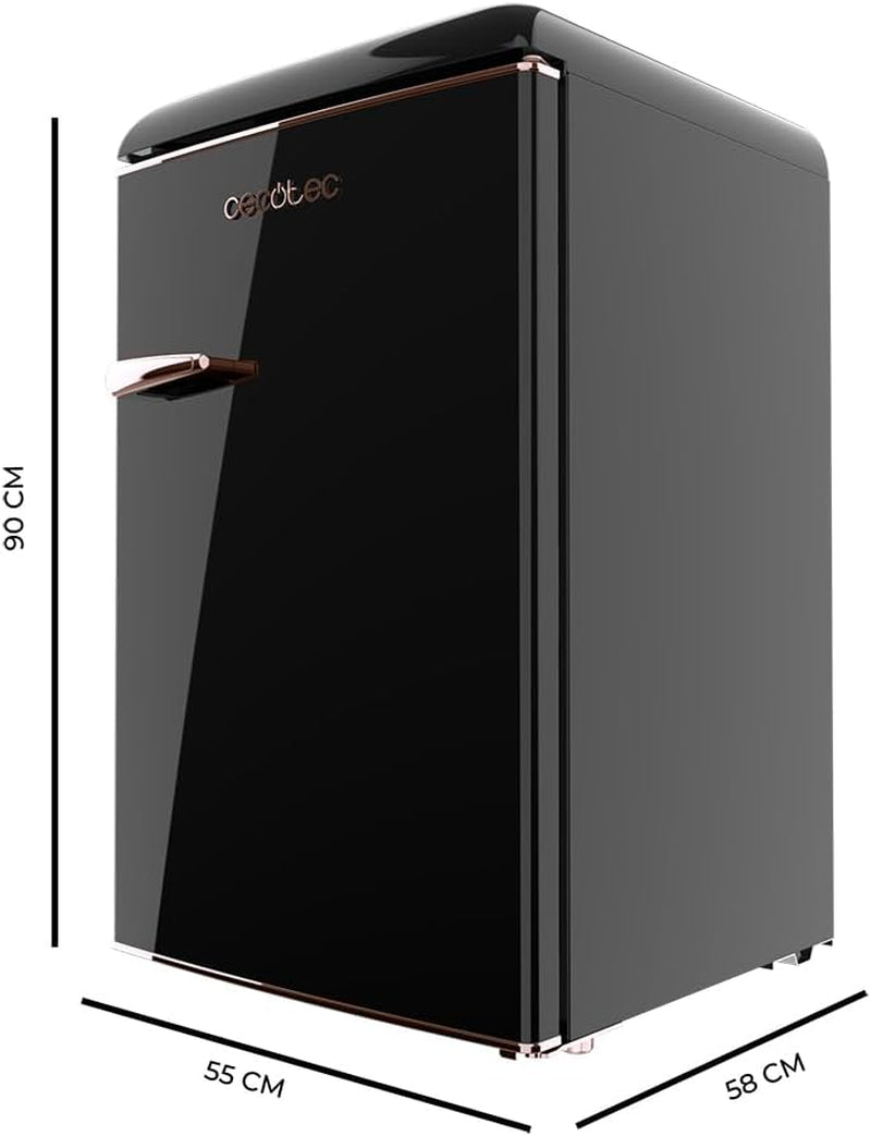 Mini Frigo Réfrigérateur Rétro Bolero Coolmarket TT Origin 110 Noir E. Mini Frigo Rétro Avec Une Capacité De 110L, Classe E, Icebox, LED Intérieur, Poignée Chromée, Plateaux En Verre