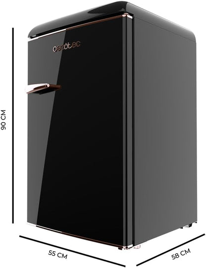 Mini Frigo Réfrigérateur Rétro Bolero Coolmarket TT Origin 110 Noir E. Mini Frigo Rétro Avec Une Capacité De 110L, Classe E, Icebox, LED Intérieur, Poignée Chromée, Plateaux En Verre