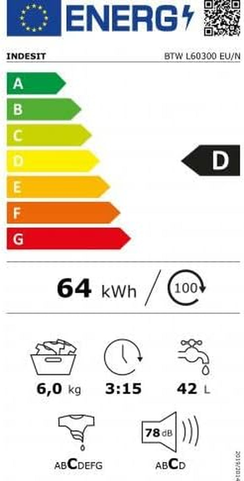 INDESIT BTWL60300EUN Charge Supérieure Blanc