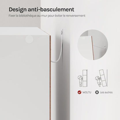 Bibliothèque Étagère De Rangement, Meuble Cube 59,6X29X91Cm | En MDF Pour Salon Bureau Avec 3 Portes 6 Compartiments, Blanc