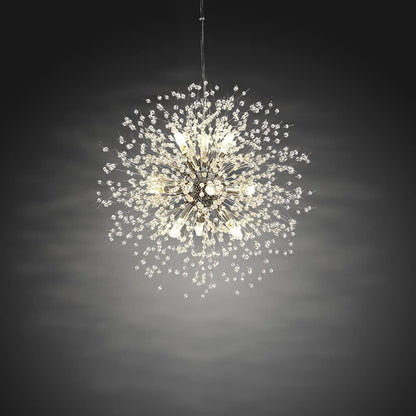 MONTERREY Lustre Pissenlit À 9 Lumières LED Feu D'Artifice Cristal Moderne Éclairage Suspendu Plafond De Luminaires Suspendus (2 Bâtons + Ampoules G9 En Cadeaux), Argent