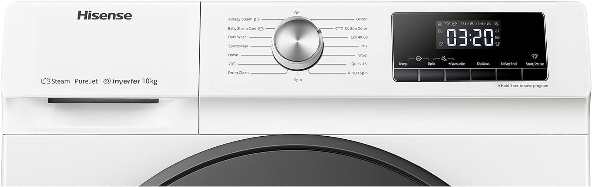 Hisense WFQA1014EVJM Machine À Laver Avec Fonction Vapeur, 10 Kg/Aquastop, 1400 Tr/Min, 15 Programmes, Moteur Inverter Powerdrive, Tambour En Acier Inoxydable, Sécurité Enfant, Nettoyage Du Tambour,