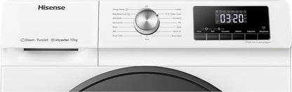 Hisense WFQA1014EVJM Machine À Laver Avec Fonction Vapeur, 10 Kg/Aquastop, 1400 Tr/Min, 15 Programmes, Moteur Inverter Powerdrive, Tambour En Acier Inoxydable, Sécurité Enfant, Nettoyage Du Tambour,