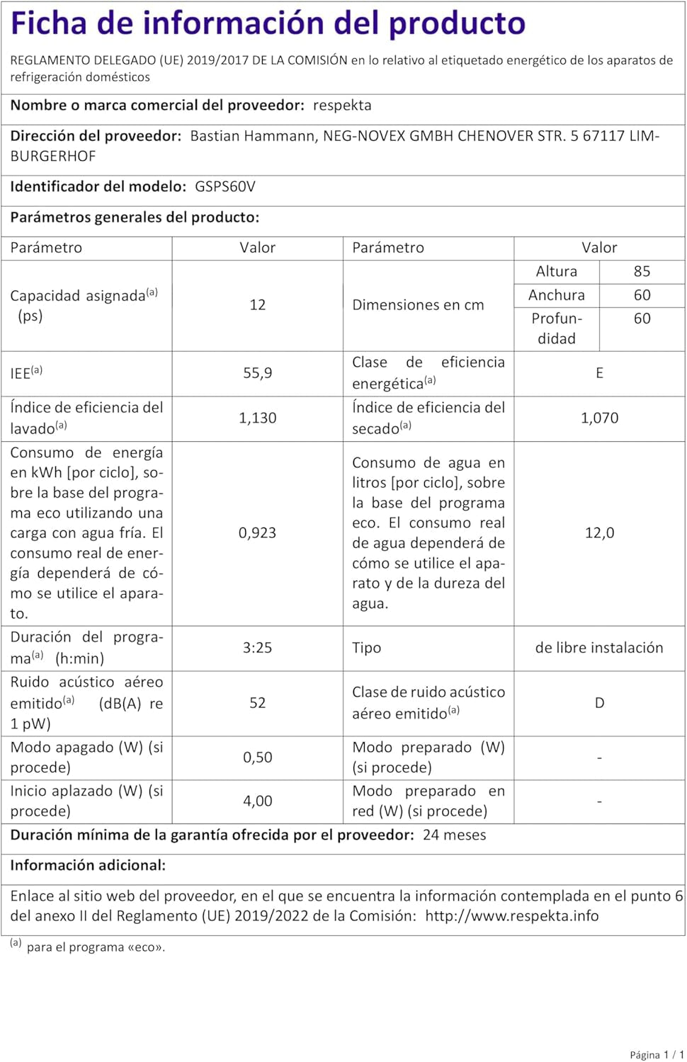 Respekta Lave-Vaisselle Autonome 60 Cm Blanc / Lave-Vaisselle Avec Panier À Couverts Flexible / 5 Programmes / Départ Différé / 12 Couverts / GSPS60V / Silencieux 52 Db
