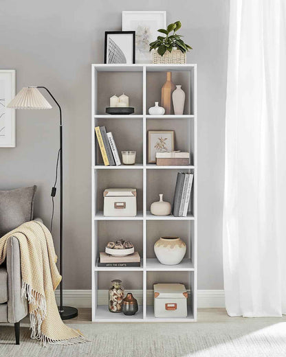 Bibliothèque, Meuble De Rangement, Étagère Sur 5 Niveaux | Pour Salon, Chambre, Bureau, Avec Compartiments Ouverts, 30 X 65,6 X 161,5 Cm, Blanc Nuage, CUSTOS Collection, LBC168T14V1
