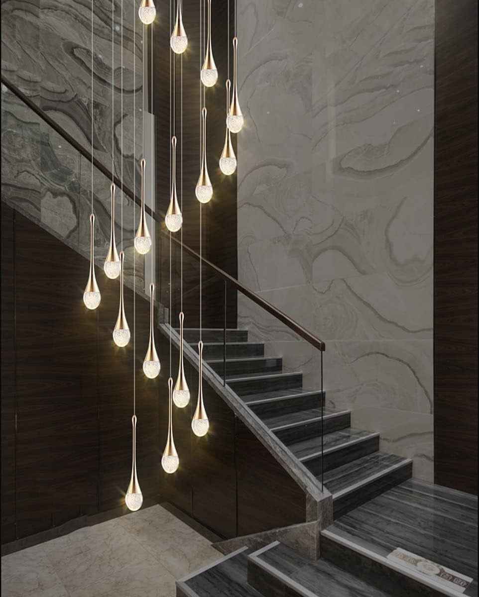 LED Lustre Escalier Moderne Goutte D'Eau Pendentif Éclairage Pour Villa Duplex Escalier Long Pendentif Lampe Cristal Villa Long Lustre Restaurant Lampe (Taille : 8 Lumières)