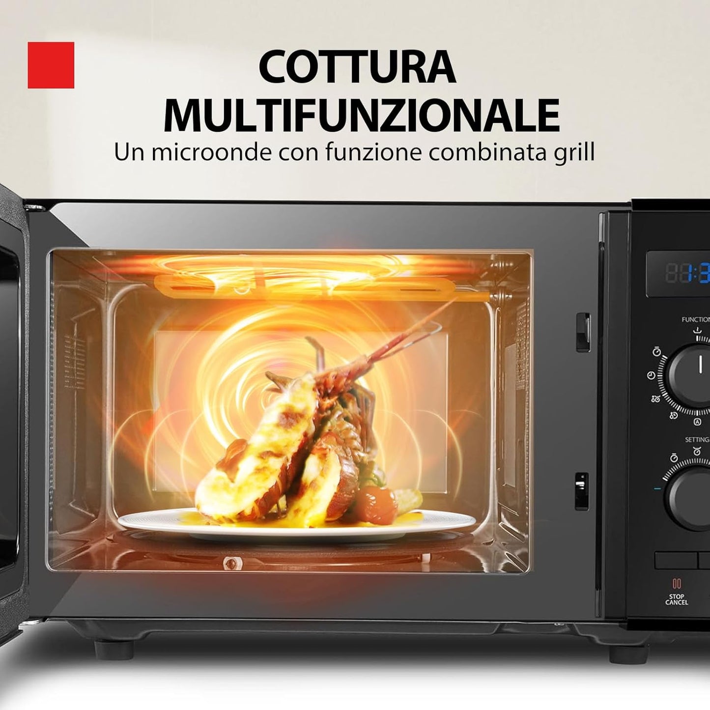 MW2-AG23P (BK) Four À Micro-Ondes Avec Grill Et Cuisson Combinée, 23 L, 8 Menus Facile, Pivotant Avec Mémoire De Position, 900 W, Grill 1050 W, 48,5 X 40,3 X 29,6 Cm, Noir