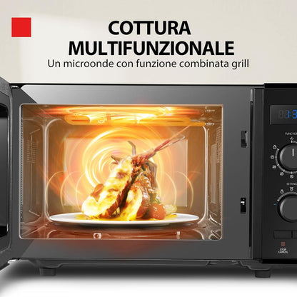 MW2-AG23P (BK) Four À Micro-Ondes Avec Grill Et Cuisson Combinée, 23 L, 8 Menus Facile, Pivotant Avec Mémoire De Position, 900 W, Grill 1050 W, 48,5 X 40,3 X 29,6 Cm, Noir