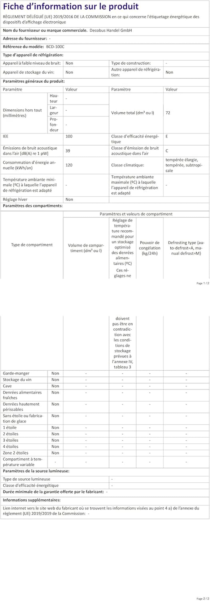 Réfrigérateur Rétro À Double Porte, 72 Litres, Avec Compartiment Congélateur De 21 Litres, 120 Kwh/An, Éclairage LED - Blanc