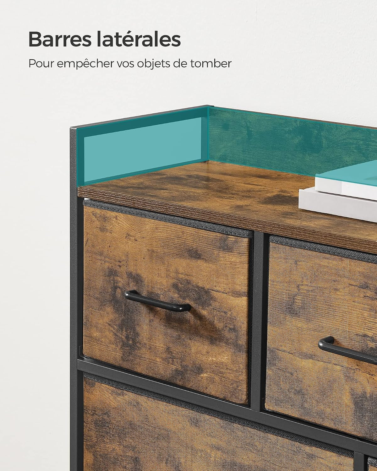 BELLAH Collection - Armoire, Meuble De Rangement, 5 Tiroirs En Tissu Avec Poignées, Cadre En Métal, Style Moderne, Marron Rustique Et Noir D'Encre LTS137BH01 | Design Basique Moderne, Encre Noire Et Marron Rustique, Collection BELLAH LTS137B01