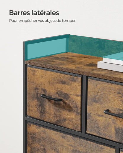 BELLAH Collection - Armoire, Meuble De Rangement, 5 Tiroirs En Tissu Avec Poignées, Cadre En Métal, Style Moderne, Marron Rustique Et Noir D'Encre LTS137BH01 | Design Basique Moderne, Encre Noire Et Marron Rustique, Collection BELLAH LTS137B01