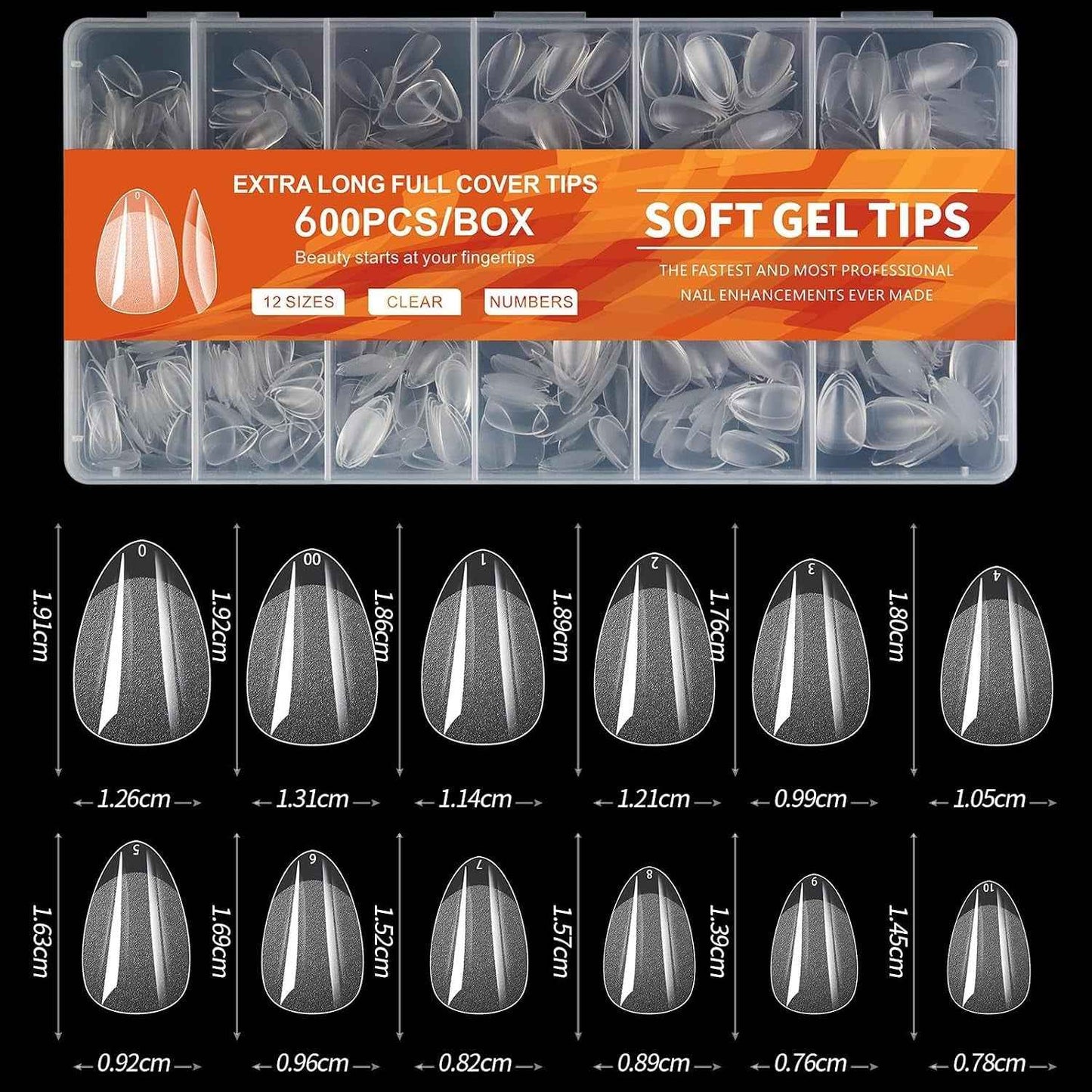 600Pièces Capsule Faux Ongles, Court Almond-Shaped Nails Ongle, 12 Tailles Capsules Americaine Ongles Pour Ongles Gel, Kit Ongle Capsule Pour Manucure, DIY