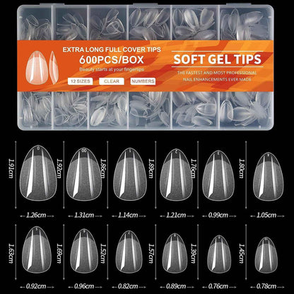600Pièces Capsule Faux Ongles, Court Almond-Shaped Nails Ongle, 12 Tailles Capsules Americaine Ongles Pour Ongles Gel, Kit Ongle Capsule Pour Manucure, DIY